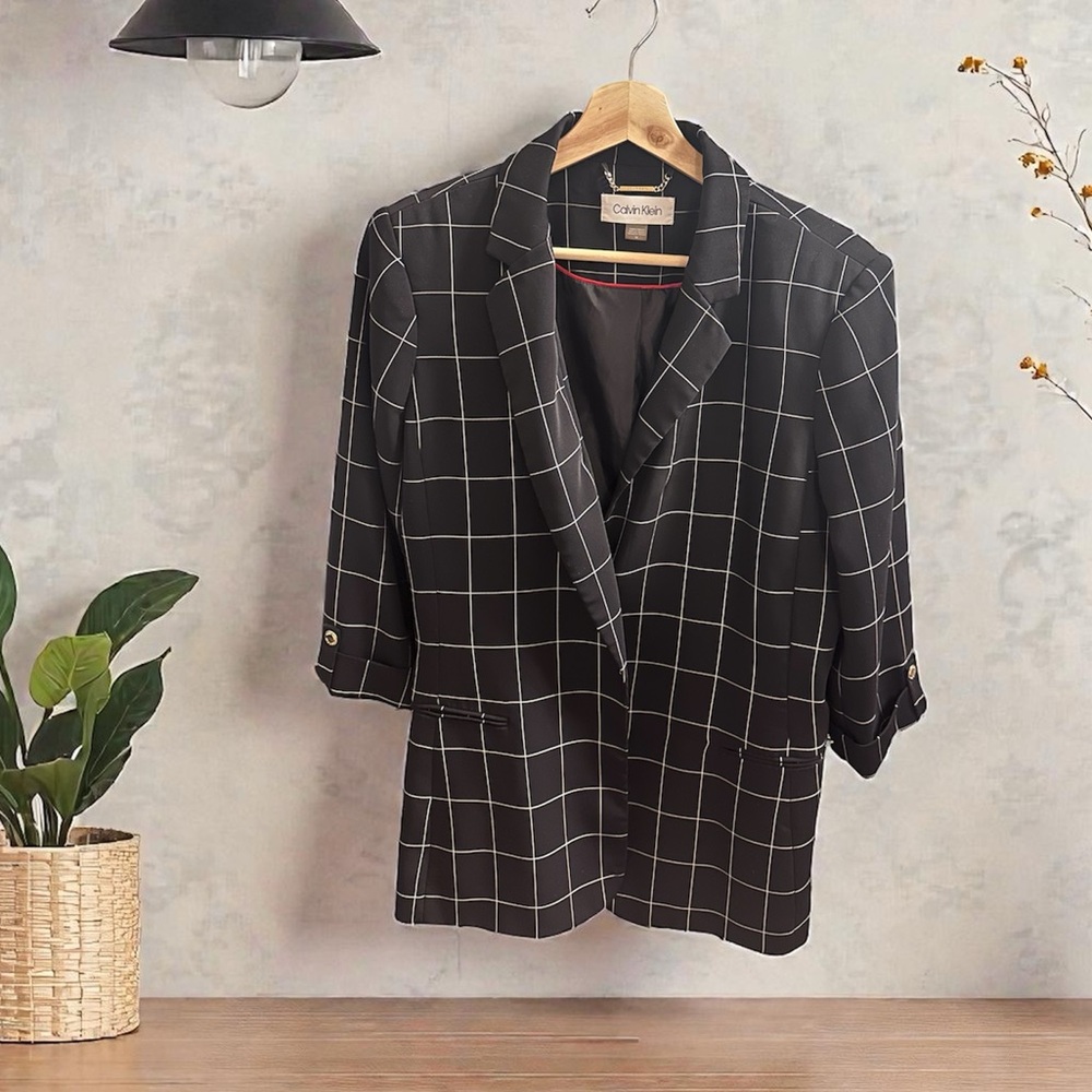 Calvin Klein Black Windowpane Blazer | Professional Work Jacket